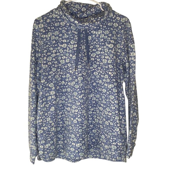 Isaac Mizrahi Live Top Womens S Blue White Cowl Neck Pullover Cotton Blend Long - Picture 1 of 15